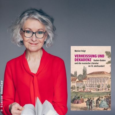 Porträt Marion Voigt und Buchcover "Verheißung und Dekadenz"