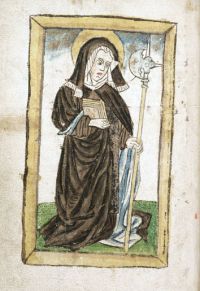 Wiborada, Federzeichnung auf Papier, 15. Jahrhundert; St. Gallen, Stiftsbibliothek, Cod. Sang. 586, p. 230